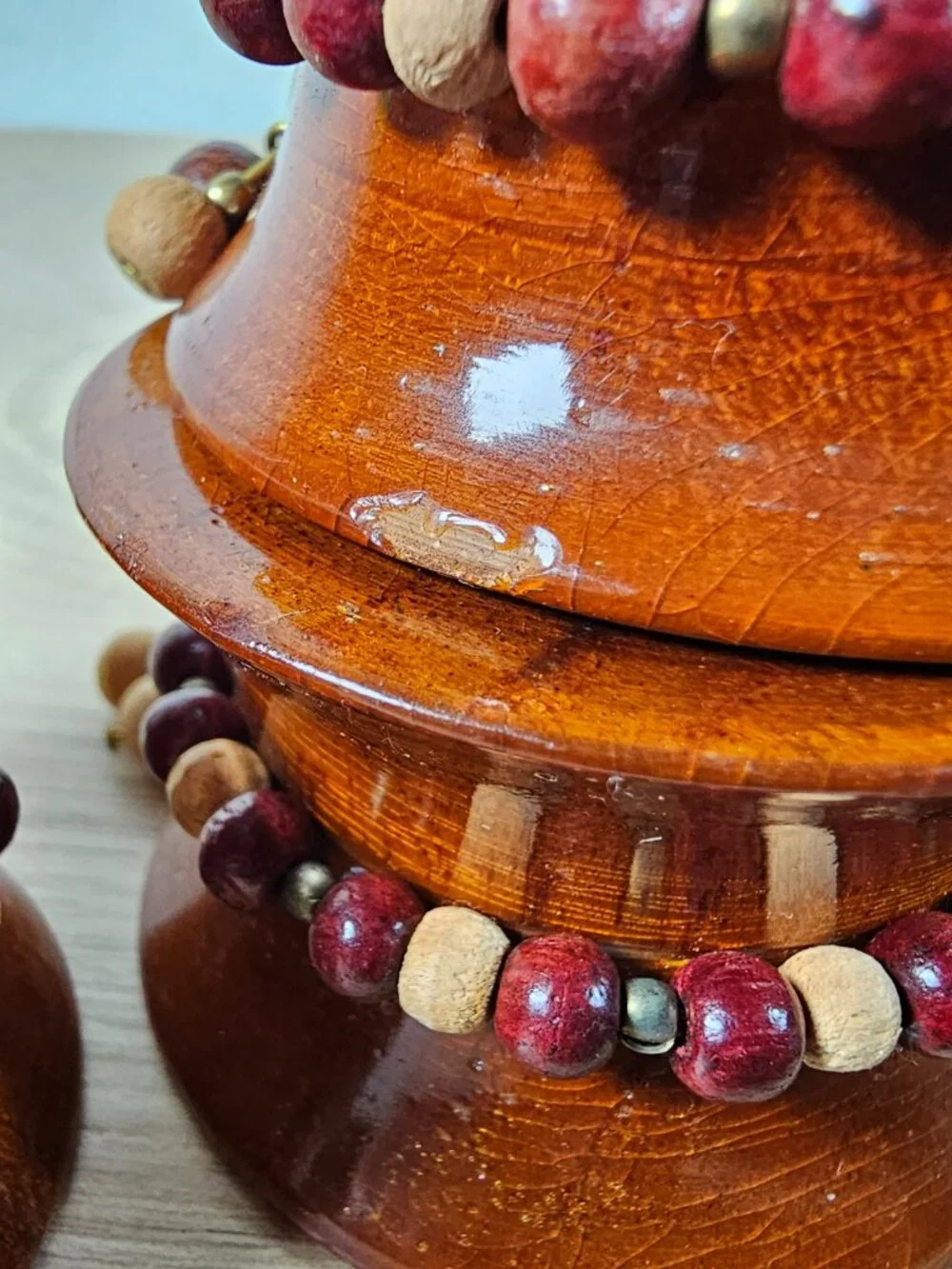 Pier 1 Beaded Wooden Napkin Rings Set of 6 Brown Neutral Boho
